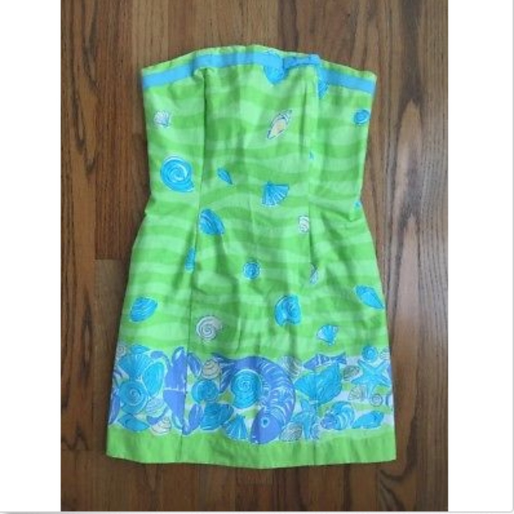 LILLY PULITZER Green Blue Shells Strapless Dress